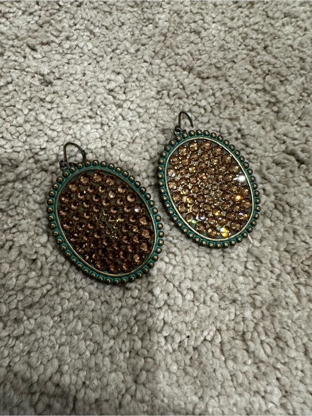 Gold Crystal and Teal Beaded Oval Drop Earrings - Women Jewelry